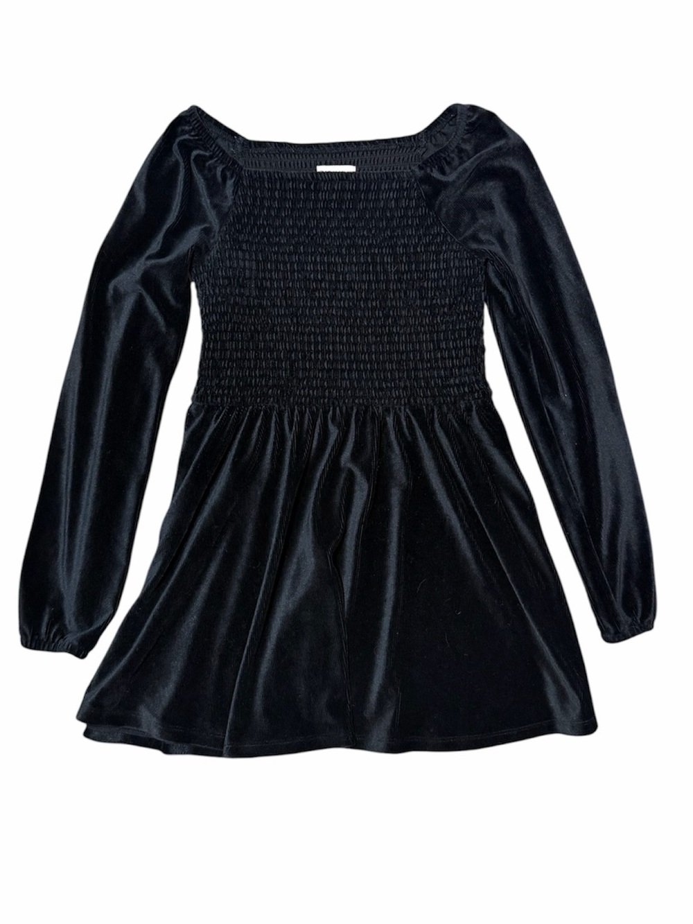 SO Girls' Black Velvet Long Sleeve Smocked Dress size L 10/12